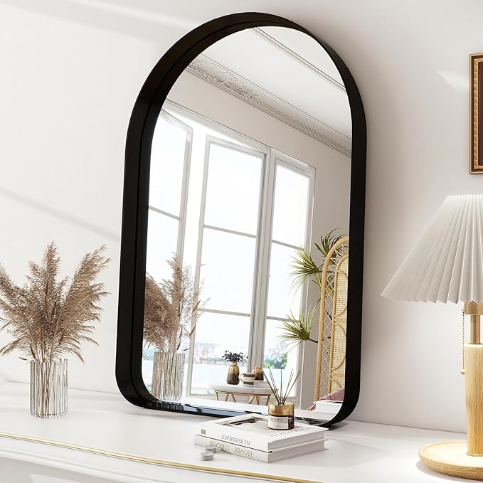 38"x26" Arched Bathroom Mirror - Modern Black Mirror for Wall with Rounded Corners, Bathroom Mirror for Vanity, Aluminum Alloy Framed Mirror - for Living Room, Bedroom, Cloakroom