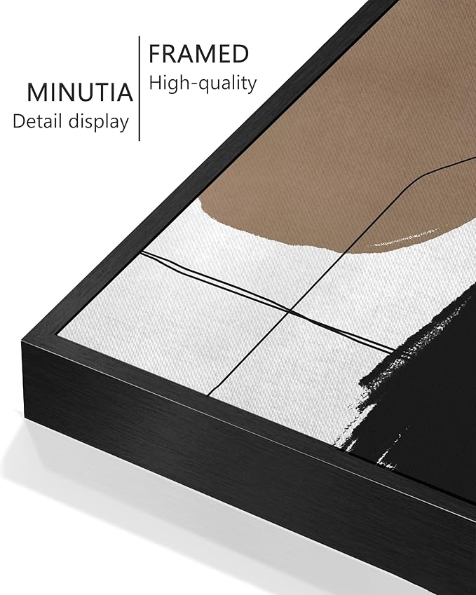 KUVIOKE Neutral Abstract Framed Wall Art Beige Mid Century Textured Wall Decor Minimalist Line Modern Illustrations Art Print Home Decor 11x14in (Black Framed)