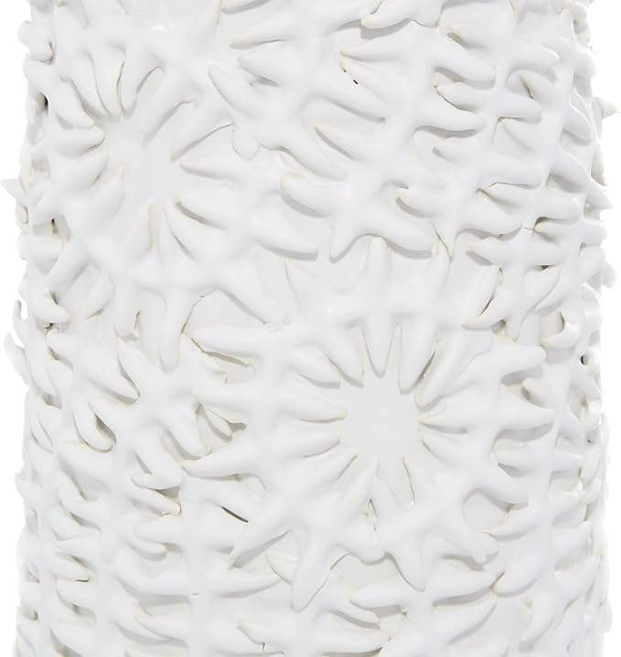 Deco 79 Ceramic Floral Embossed Vase, 6" x 6" x 21", White
