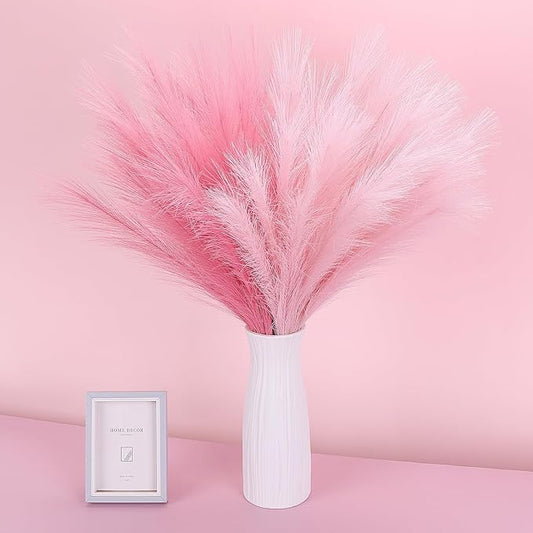 60 Pcs Pampas Grass Pink Decor 21.7" Fluffy Faux Short Pampas Grass Artificial Small Pompas Grass Flower Vase Filler for Home Wedding Decoration