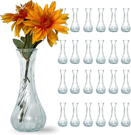 Glass Bud Vases in Bulk Set of 24, Small Glass Vases for Flowers Mini Clear Bud Vases for Centerpieces Vintage Vases for Wedding Home Table Decorations