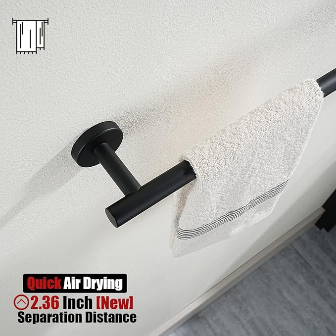 JQK Black Towel Bar, 12 Inch 304 Stainless Steel Thicken 0.8mm Hand Towel Rack, Bathroom Towel Holder Matte Black Wall Mount, Useable Length 9 Inch TB110L9-PB