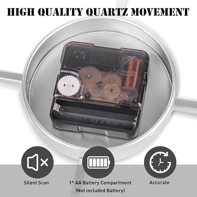 Large Wall Clock, 24-Inch(60CM) Roman Numeral Decorative Art,Completely Silent, Non Ticking, Battery-Operated Metal for Living Room, Bedroom and Kitchen-Silver