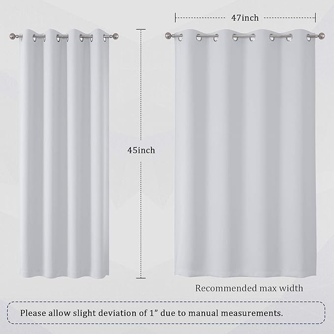 DUALIFE Greyish White Curtains for Small Windows Thermal Insulated Window Treatment Blackout Curtain Drapes for Bedroom/Living Room 52x45 Inch Length,Set of 2 Panels Grommet Top