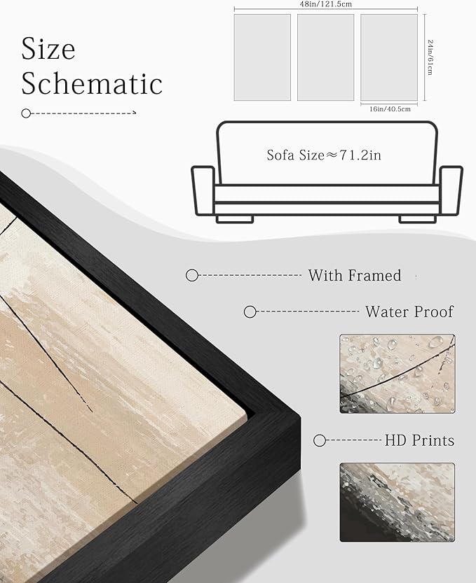 KUVIOKE Abstract Framed Wall Art Minimalist Beige Pastel Watercolor Neutral Wall Decor Modern Black Line Art Painting Home Decor 16x24in (Black Framed)