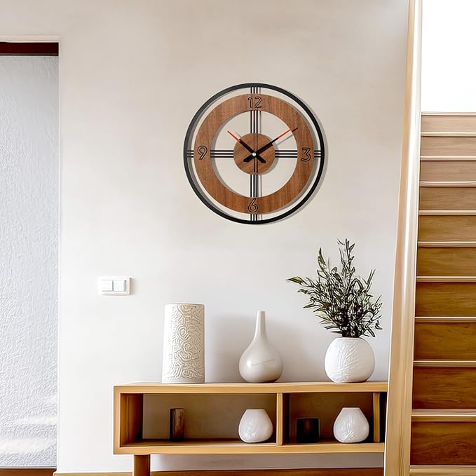 Large Wall Clock Decorative Wall Clock Round Kitchen Clock Farmhouse Kitchen Decor Rustic Clocks for Walls Farmhouse Silent Clock for Living Room Decor (Rustic)