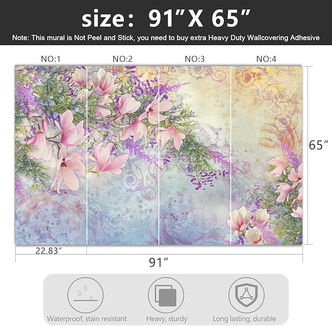-Magnolia Flower Botanical Floral Fabric Wallpaper Living Room Bedroom Bathroom Flowers Wall Mural- 91"x65"（ not Peel and Stick）