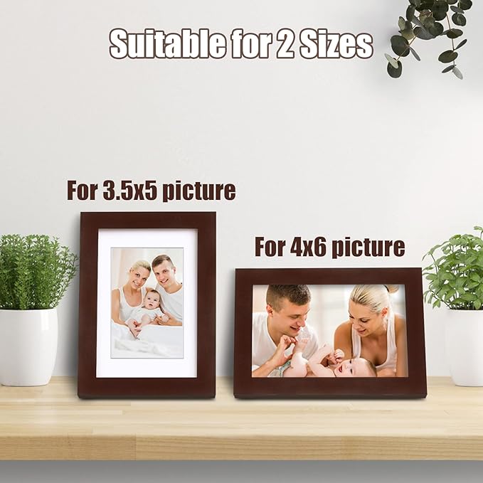Egofine 4x6 Picture Frames with Plexiglass, Display Pictures 3.5x5 with Mat or 4x6 Without Mat Set of 4 for Tabletop and Wall Mounting, Walnut Color