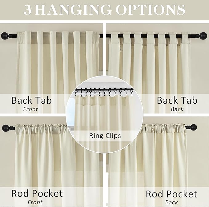 Natural Linen Room Divider Curtains for Bedroom, Rod Pocket & Back Tab Flax Linen Burlap Semi Sheer Window Drapes Privacy with Light Filtering for Patio Door, W70 x L84, Cream, 2 Pieces