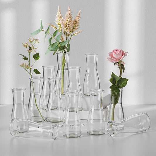 Glass Bud Vases for Centerpieces Set of 12 Small Clear Vase Modern Minimalist Decorative Flower Vases for Wedding Bridal Shower Birthday Party Baby Shower Table Decorations Home Decor