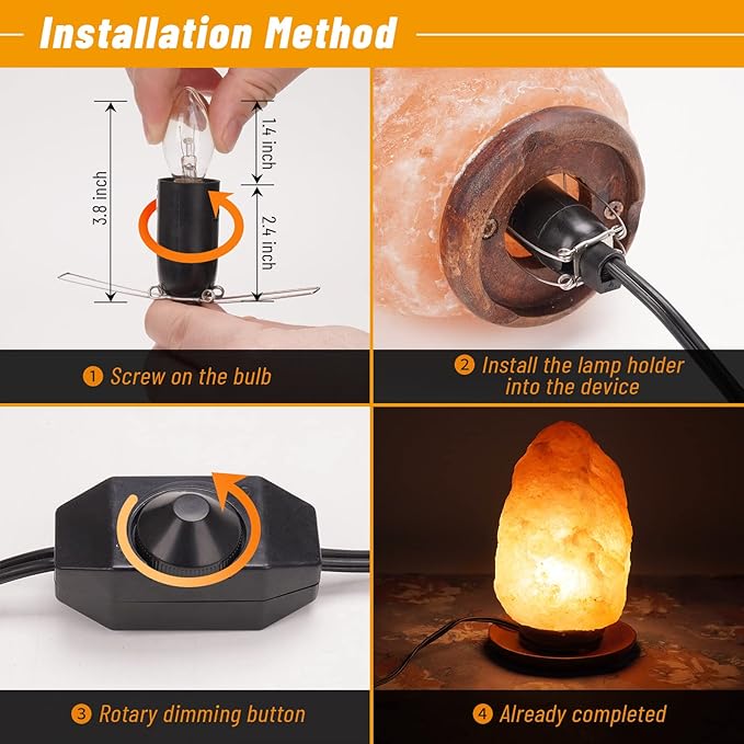 1 Pack Salt Lamp Cord Replacement with 1 Pack Wooden Tray and 8 Pack 15 Watts E12 Halogen Salt Lamp Bulbs