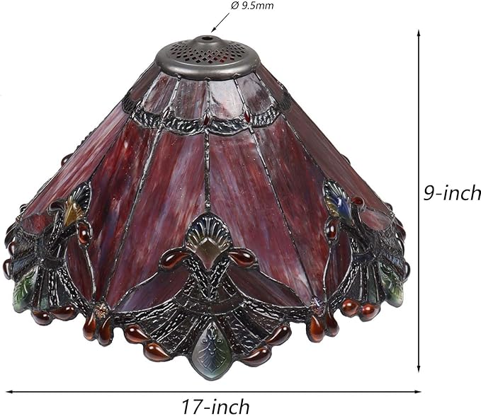 Bieye S10024 Tiffany Style Stained Glass Baroque Lampshade (17-inch Wide Red)
