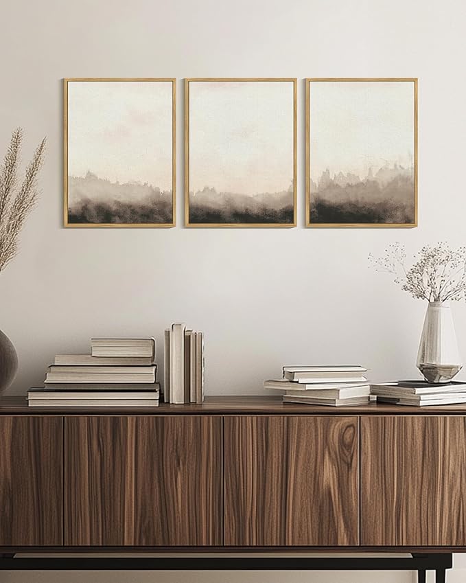 KUVIOKE Watercolor Brown Landscape Abstract Framed Wall Art Nature Wilderness Illustrations Wall Decor Minimalist Modern Art Print Home Decor 12x16in (Natural Framed)