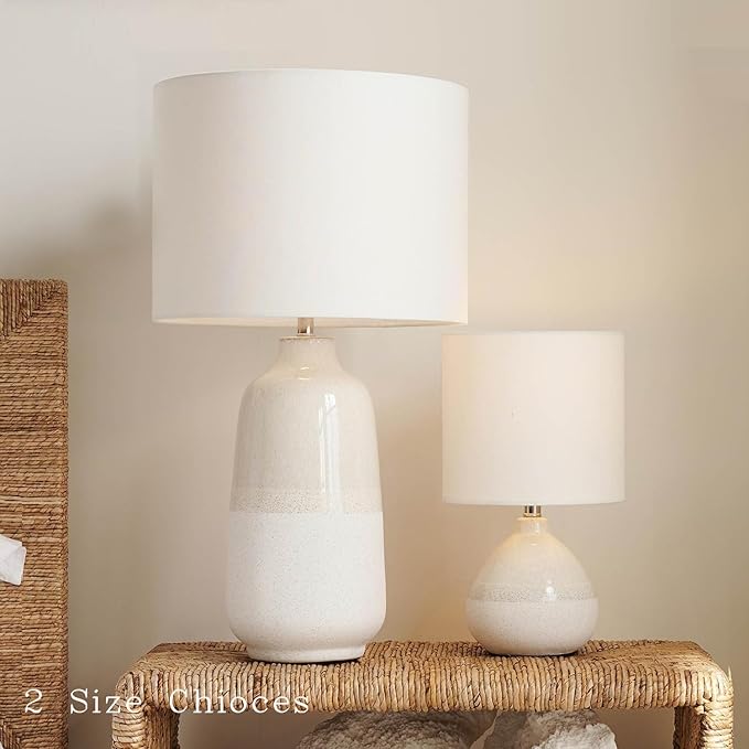 Tall Ceramic Table Lamp Set of 2, White Lamps for Bedroom Farmhouse Rustic Lamp Set Bedside Nightstand Lamps Set of Two Side Table Lamps for Living Room, 22IN