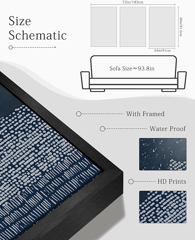 KUVIOKE Navy Blue Abstract Framed Wall Art Modern Neutral Minimalist Wooden Pastel Boho Wall Decor Farmhouse Rustic Art Painting Home Decor 24x36in (Black Framed)