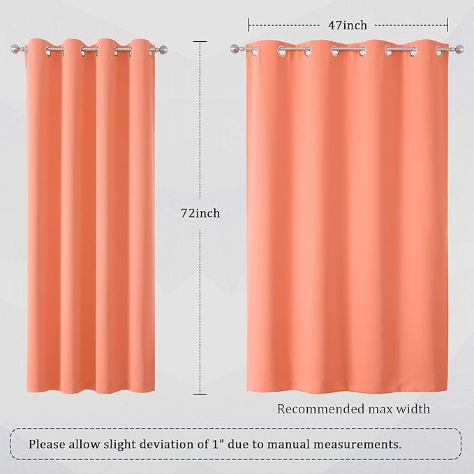 DUALIFE Coral Curtains 72 Inch Length 2 Panels Set -Burnt Coral Blackout Drapes/Window Curtain Panels with Grommet 52 W x 72 L Inch