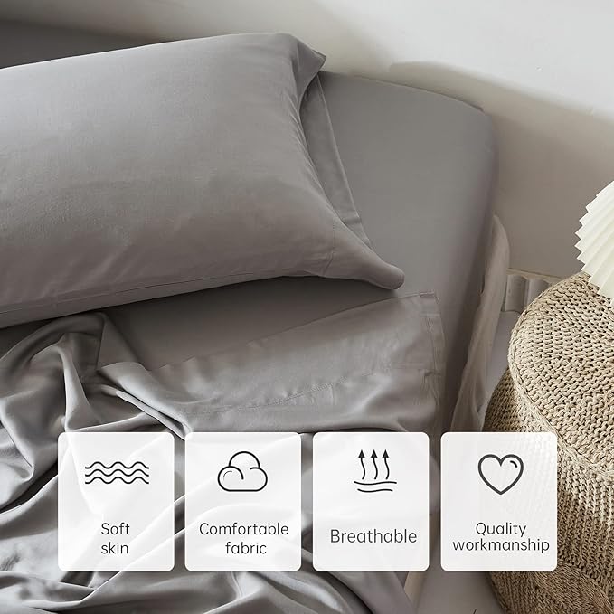 Simple&Opulence Cooling Pillowcase King Size Set of 2, 100% Viscose from Bamboo Pillow Cover with Envelope Closure, Silky Breathable and Ultra Soft for Summer Hot Sleepers (Grey, 20''x30'')