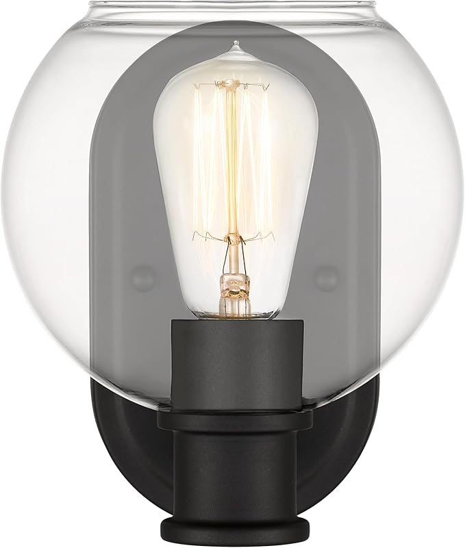 Dan Modern Farmhouse 1-Light Wall Sconces Light with Clear Glass Globe Shade in Dark Bronze Finish for Hallway, Entryway, Bathroom, Garage, Kitchen, Living Room