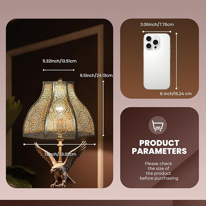 Exquisite Eight-Petal Lotus Metal Cover with Etched Chrysanthemum Pattern in Antique Bronze and Gold Finish for Table Lamp Floor Lamp Fits Living Room Bedroom ALUCSET Metal Lamp Shade