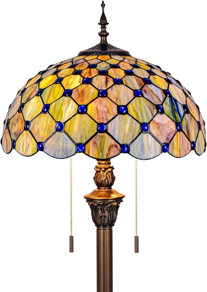 Tiffany Floor Lamp Stained Glass Pearls Beads Standing Reading Light 16x16x64 Inch Retro Inspired Pole Corner Lighting Art Decor for Bedroom Living Room Home Office (Gradient Green)