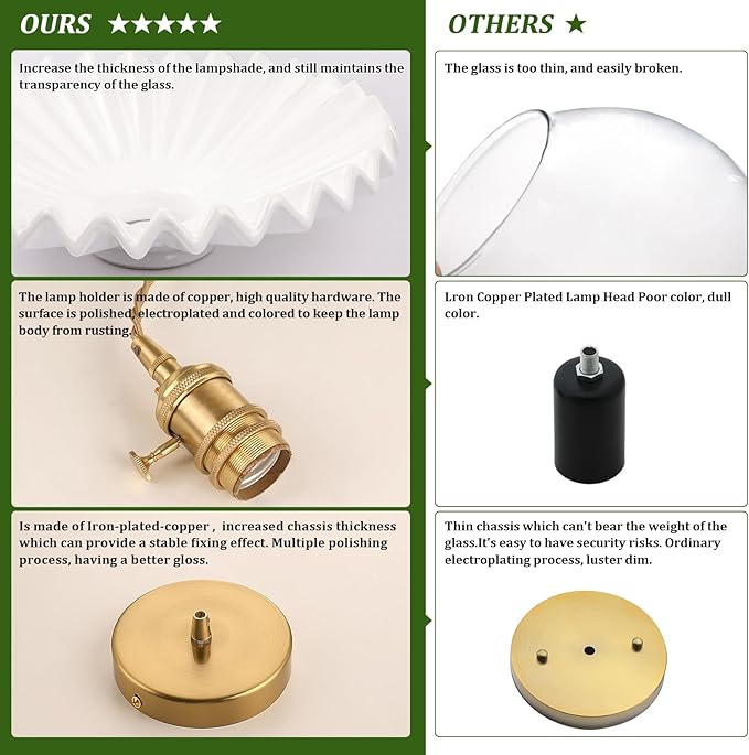 Pendant Light 2 Pack with White Pleated Ceramic Lmapshade, Brass Vintage Pendant Light Adjustable Hanging Light for Kitchen Island Dining Room Hallway