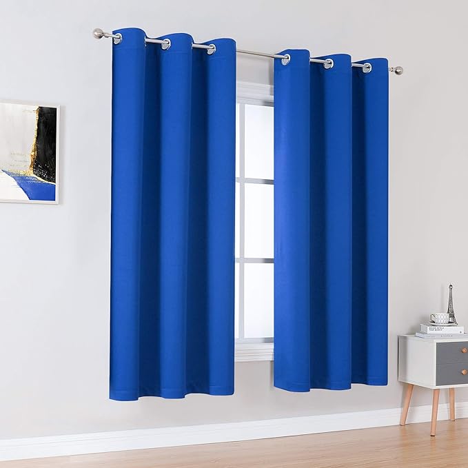 DUALIFE Royal Blue Blackout Curtains Panels/Drapes for Living Room 72 inch Length Room Darkening Bedroom Curtains Grommet Top 42 W x 72 L Inch