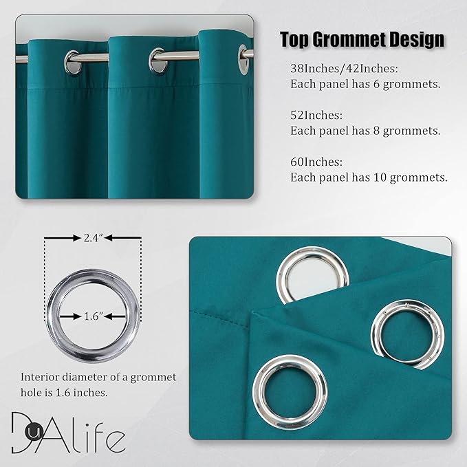 DUALIFE Teal Blackout Curtains 63 Inch Length with Grommet Teal Blue Bedroom Curtains 2 Panels Set Teal Drapes Thermal Insulated Room Darkening Curtains for Boy Living Room 42 x 63 Inch