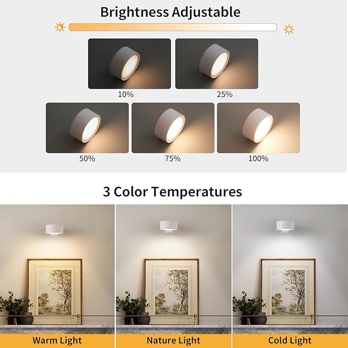 3 Pcs Battery Operated Picture Lights for Wall, Wireless LED Poster Lights with 3 Lighting Modes,Magnetic Gallery Art Light for Paintings, Dimmable and Timer Artwork Light(White)
