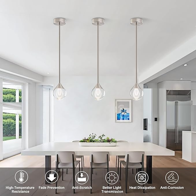 1-Light Teardrop Crystal Pendant Light, Mini LED Crystal Globe Hanging Light Fixture, Modern Ceiling Pendant Lighting for Kitchen Island Dining Room Bedroom Bar 3000K 8W Brush Nickel