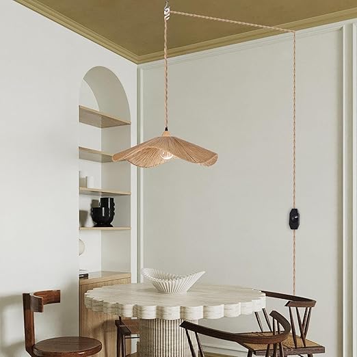 Arturesthome 16.4FT- Pendant Light Cord Hanging Light Kit with Dimmable Switch Vintage Lamp Cord with Twisted Nylon Lights Socket E26 E27 for Farmhouse Lamp Cable DIY