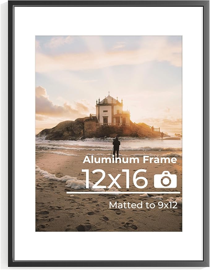12x16 Metal Picture Frame, 12x16 Black Frame with Removable Mat for 9x12 Photo, High End Metal Poster Frame for Wall or Tabletop Display,Set of 1