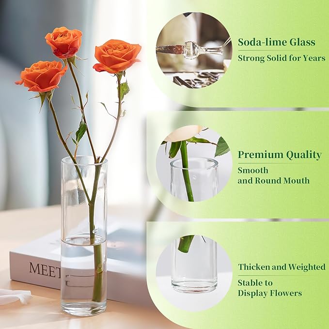 Hewory Cylinder Glass Bud Vases: Set of 24 Small Clear Skinny Single Flower Vase for Centerpieces - Minimalist Bulk Vases for Wedding Birthday Bridal Shower Party Events Table Decor, 5.91"(H)×1.8"(D)