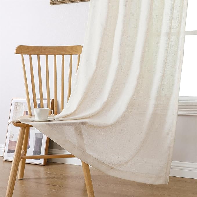MIUCO Linen Curtains 72 Inches Long for Bedroom Living Room, Light Filtering Curtains, Modern Neutral Decor Farmhouse Drapes, Rod Pocket & Back Tab Curtains, 2 Panels 2 Tiebacks 36 Inches Wide Natural