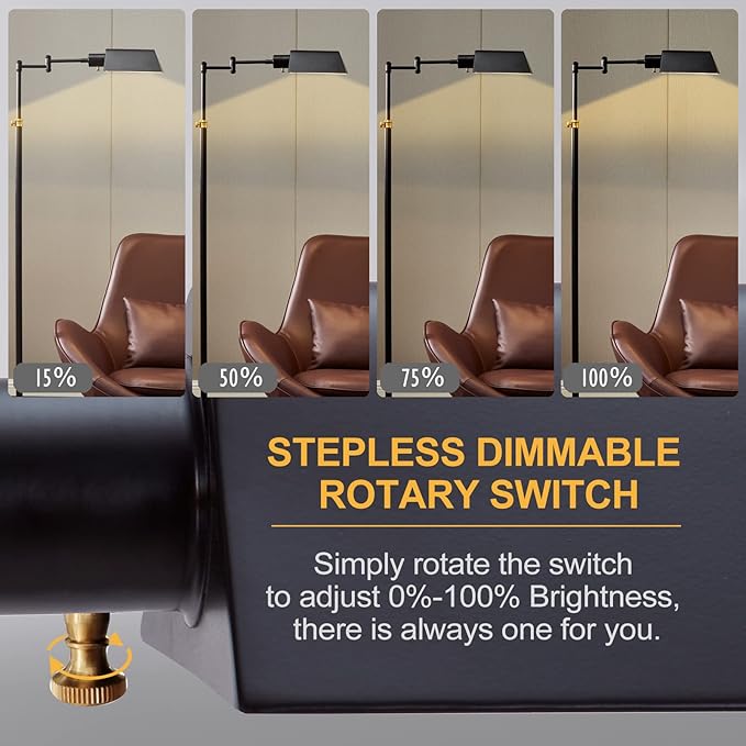 GyroVu Dimmable LED Pharmacy Floor Lamp for Living Room, Full Range Dimming Bedroom Floor Lamp, Adjustable Height Standing Lamp with 350° Swing Arm