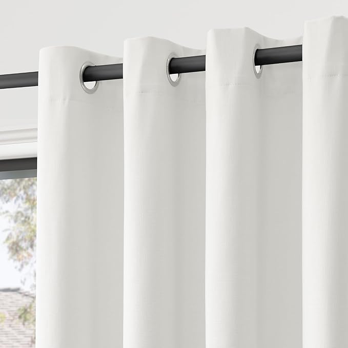 Ivory Linen Blackout Curtains 120 inches Long for Bedroom Grommet Modern Farmhouse Light Black Out Curtains Primitive Textured Neutral Earthy Energy Saving Heat Blocking Window Curtain Eyelet 2 Panels