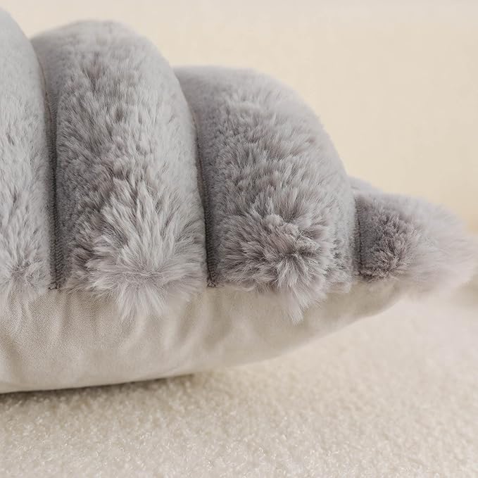 Neelvin Grey Faux Fur Cozy Soft Striped Decorative Throw Pillow Covers 26x26 inch Set of 2,Velvet Pillowcase Cushion Case for Sofa Couch