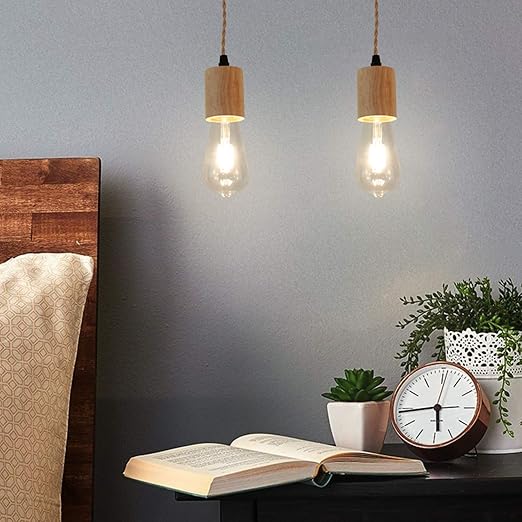 Arturesthome Wood Pendant Light Cord Kit with Switch,16.4FT Vintage Industrial Hanging Light Plug in Lamp Cord with Twisted Nylon Rope Pendant Lights Socket E26 E27 for Farmhouse Lamp Cable Retro DIY