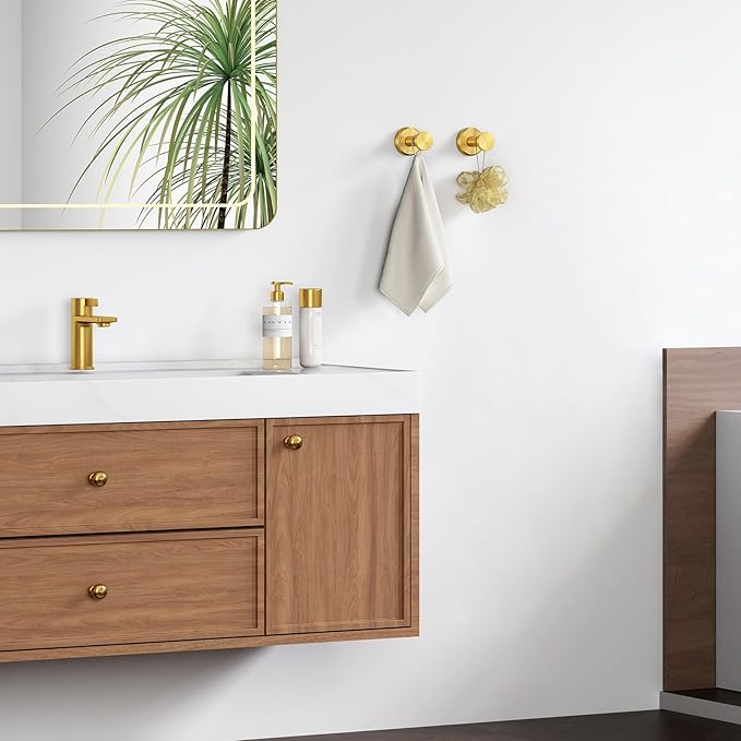 Angle Simple Towel Hooks, SUS 304 Stainless Steel Coat Robe Wall Hooks, Bathroom Hand Towel Hanger, Brushed Gold, 2 Pack