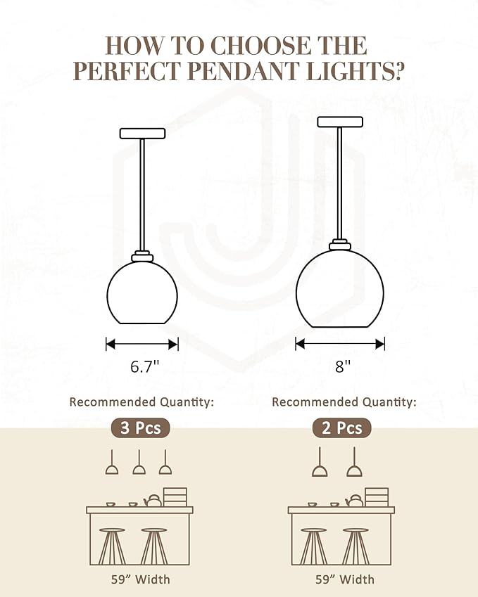 8 inch Modern Gold Pendant Light Fixtures, Mid Century Globe Pendant Lights with Clear Glass, 1 Light Hanging Lights for Kitchen Island, Bathroom, Dining Room (1 Pack), PL101BG-L