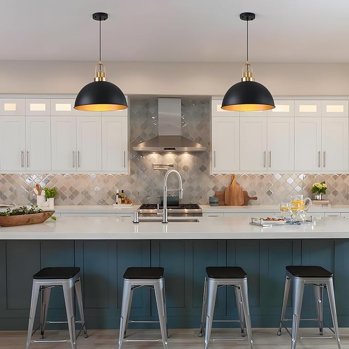 Industrial Black Large Pendant Light 15.74" Matte Finish Metal Light Fixture Farmhouse Hanging Light for Kitchen Island Dining Room Hallway