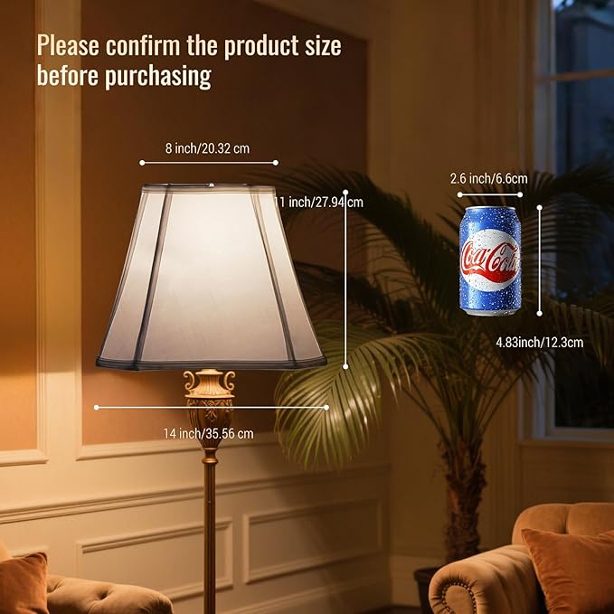 Lampshade Medium Lamp Shade 8" Top x 14" Bottom x 11" High (Spider) Natural Linen White Lamp Shades for Floor Lamp Bedside Lamp & Table Lamp Lampshades Replacement Hand Crafted Easy Assembly Required