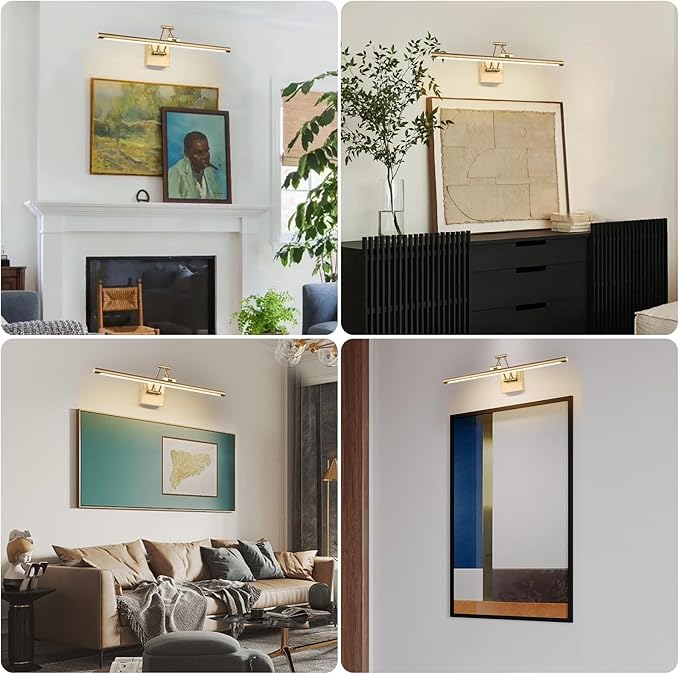 Brass Picture Light for Painting LED Gold Art Light Hard-Wired Picture Frame Lights 24 Inch Gallery Wall Light Modern Painting Lamps with Adjustable Swing Arm Display Lamp for Wall Artwork Warm White