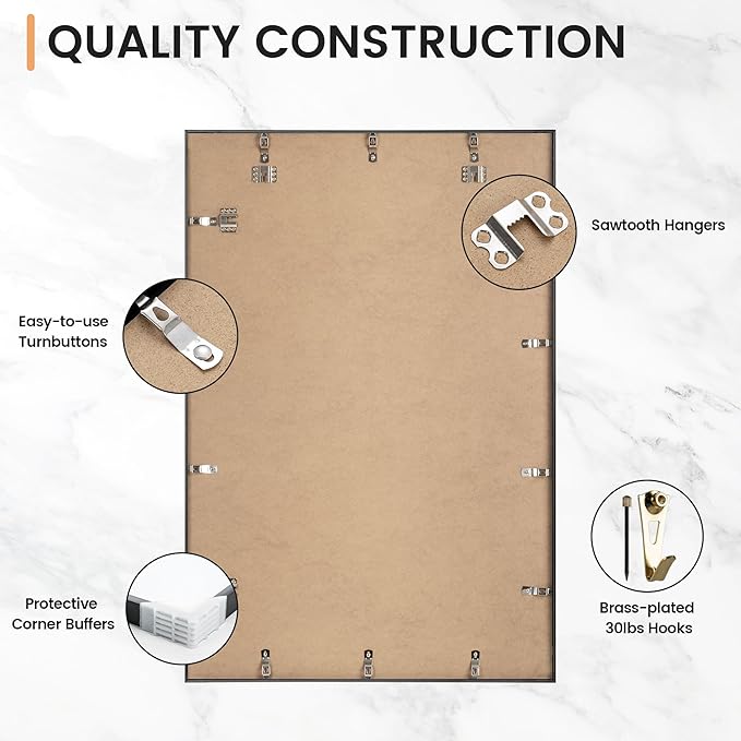 24x36 inch Metal Poster Frame - 24 x 36 Thin Aluminum Picture Frames Matted for 20x30 Photos, Artworks, Prints, Puzzle - High Definition Plexiglass - Vertical and Horizontal Display - Wall Hook Hanging Hardware Included - Black, 2 Pack