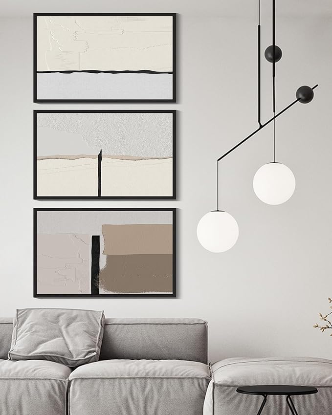 KUVIOKE Neutral Abstract Framed Wall Art Beige Mid Century Textured Wall Decor Minimalist Modern Illustrations Art Print Home Decor 16x24in (Black Framed)