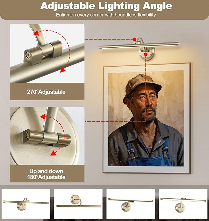 Hardwired Picture Light,24 Inch Dimmable Art Light for Paintings,14W,3000K Warm White,Antique Bronze Rotatable Picture Frame Lights for Wall Art,Gallery,Portrait,Dartboard,Mirror