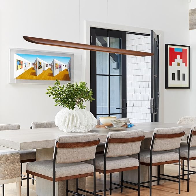 55" Wood Linear Pendant Light, Dimmable Kitchen Island Lighting with Remote, 40W LED Island Lights for Kitchen, Adjustable Linear Chandelier for Dinning Room Light Fixture, Bar, Pool Table Light