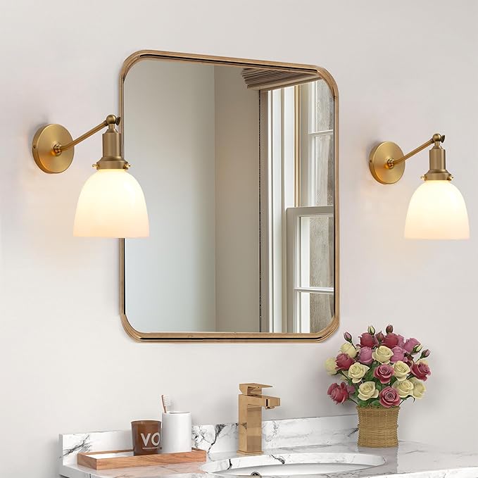 PERMO Industrial Vintage Slope Pole Wall Mount Single Sconce with 6.7" Oval Dome Milk White Glass Shade Wall Sconce Light Lamp Fixture