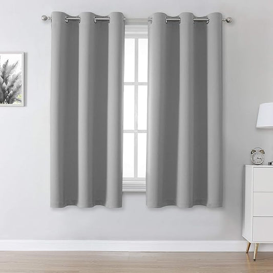 DUALIFE Blackout Curtain for Bedroom -Thermal Insulated Solid Blackout Window Drapes,Room Darkening Bedroom Curtains Grommet Top 38 x 54 inch Length, Light Grey
