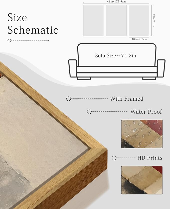 KUVIOKE Framed Abstract Wall Art Minimalist Beige Gray Red Pastel Watercolor Wall Decor Modern Neutral Art Print Home Decor 16x24in (Natural Framed)