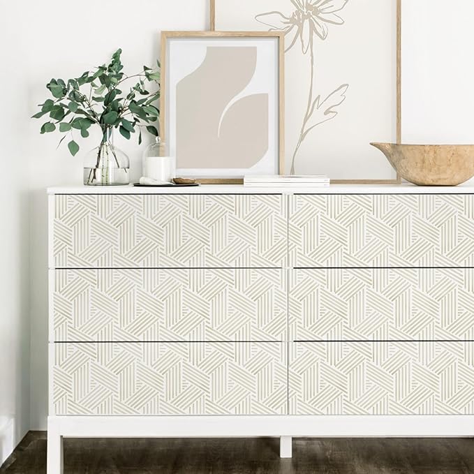 Ismoon 362"x17.3" Boho Wallpaper Modern Peel and Stick Wallpaper White Beige Geometric Contact Paper Neutral Line Removable Wall Paper Textured Hexagon Renter Friendly Kitchen Bathroom Vinyl Roll